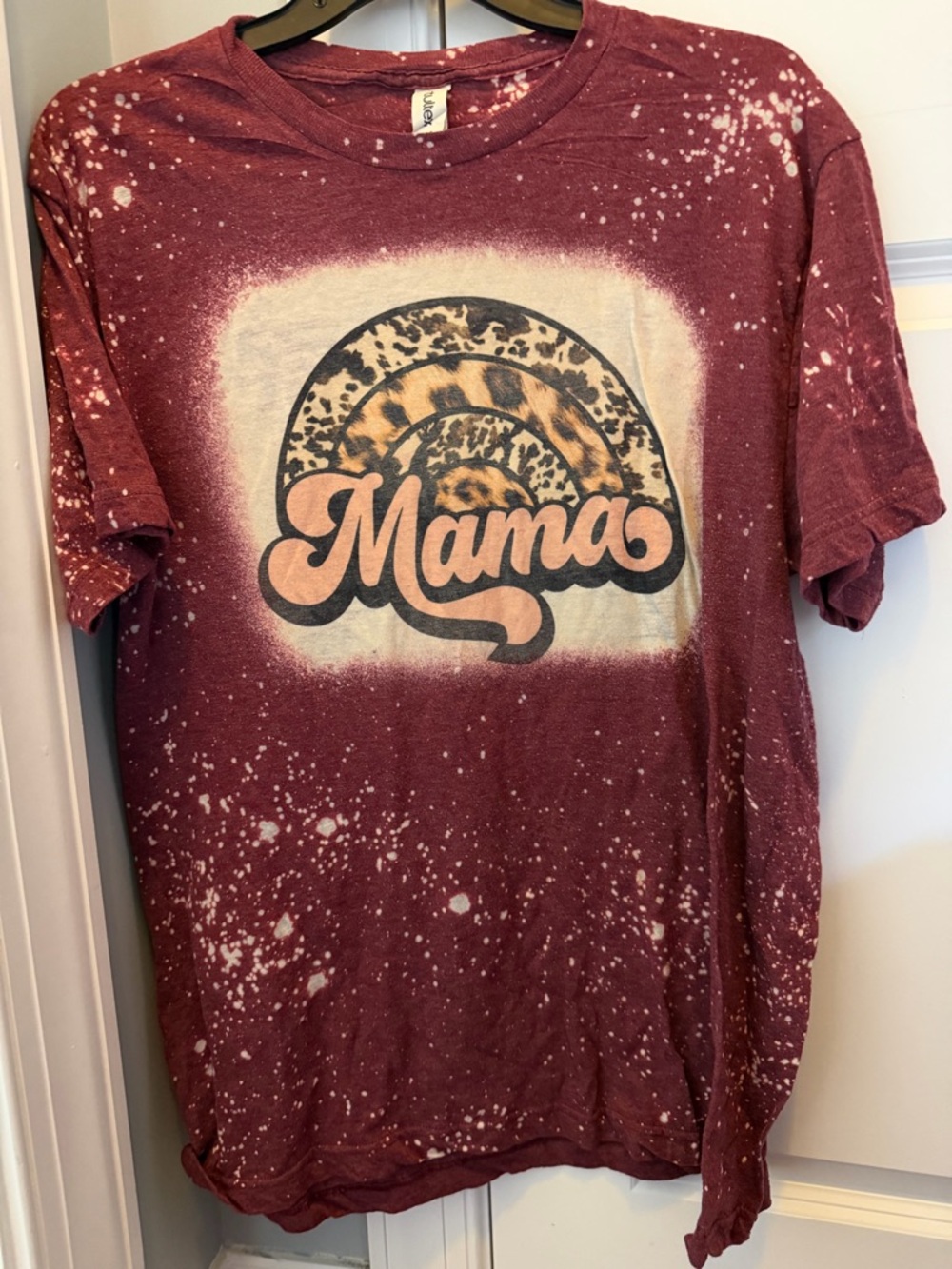 Mama Graphic Bleached Tee - Burgundy Leopard Accent